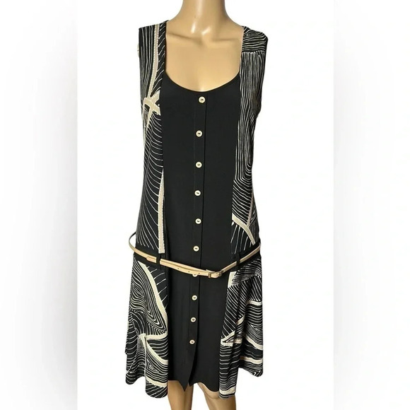 dress,retro vibe,40’s,abstract,🇨🇦,PTP 17-20 drop waist. Faux button front belted - Picture 1 of 14